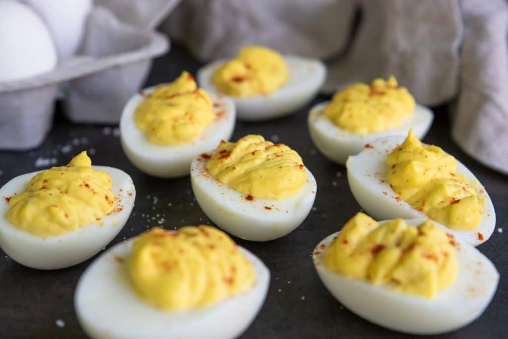 beautifully filled deviled eggs 