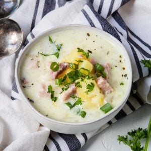 One bowl of ham and potato chowder