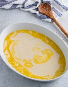 Step 2: the batter is poured on top of the butter