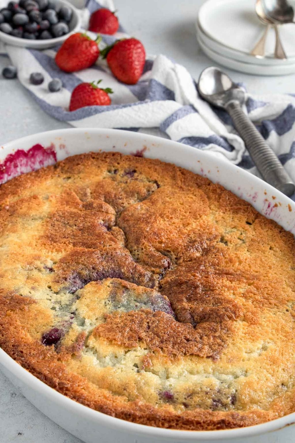 Berry Cobbler baked with the vanilla cake on top