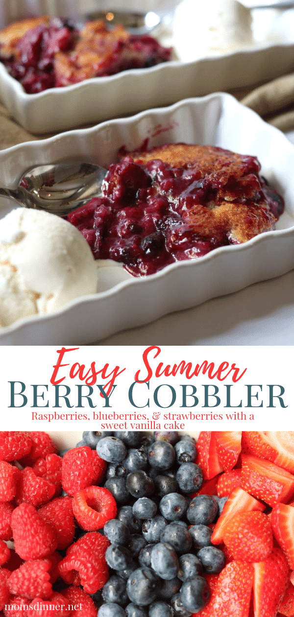 Summer Berry Cobbler with raspberries, blueberries and strawberries pin image