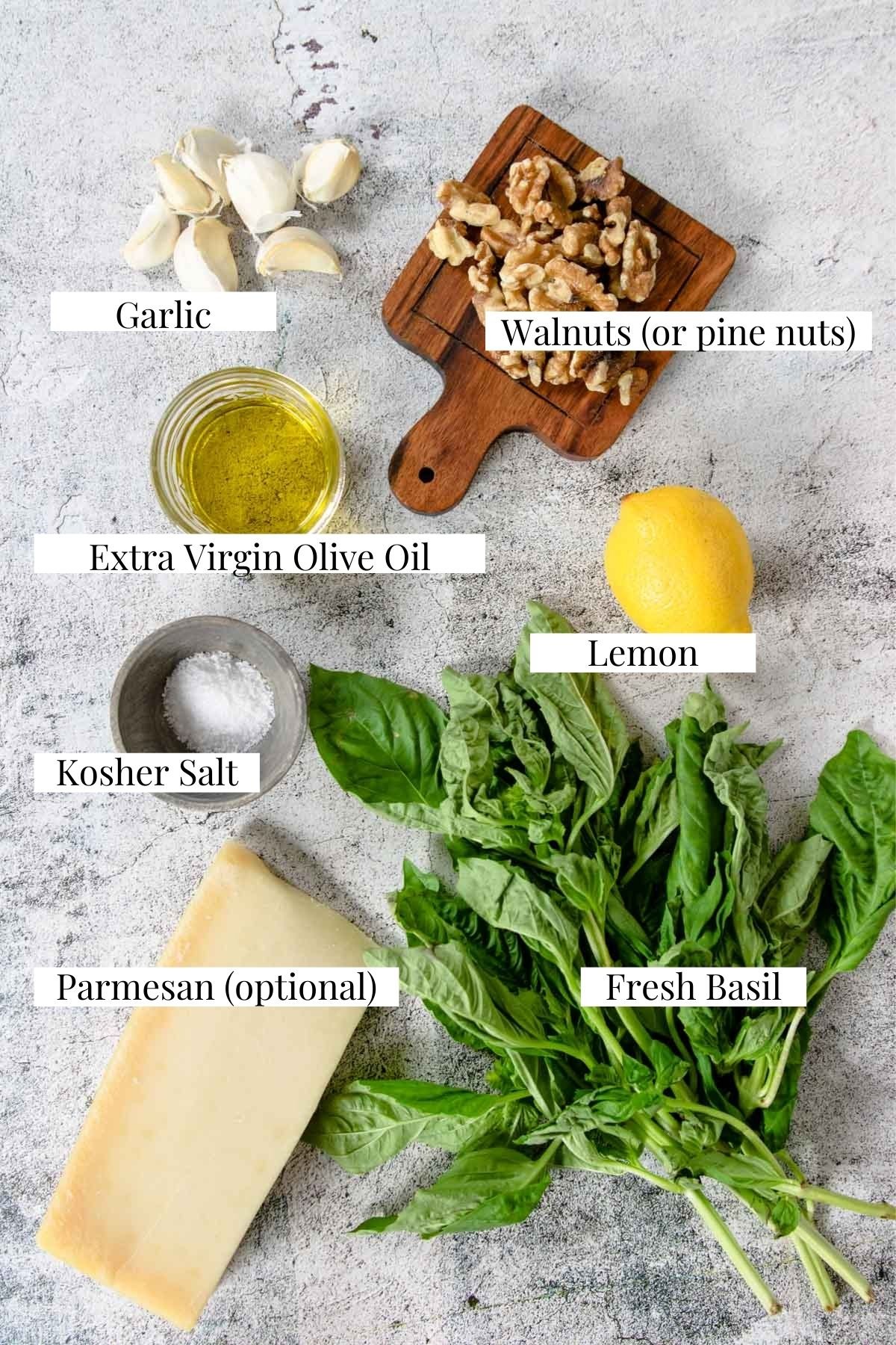 ingredients for making fresh basil pesto