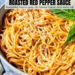 Red Pepper Pasta with text overlay for Pinterest