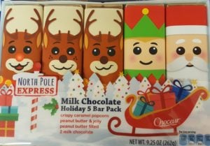North Pole Chocolate bars from Aldi they look like a santa, an elf, and reindeer