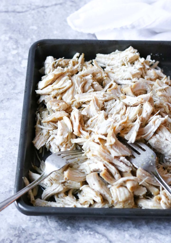 a tray of pulled chicken