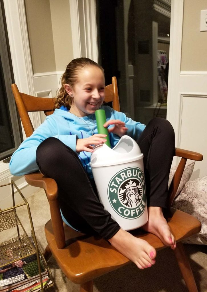 Maddie with her Starbucks Valentine Box