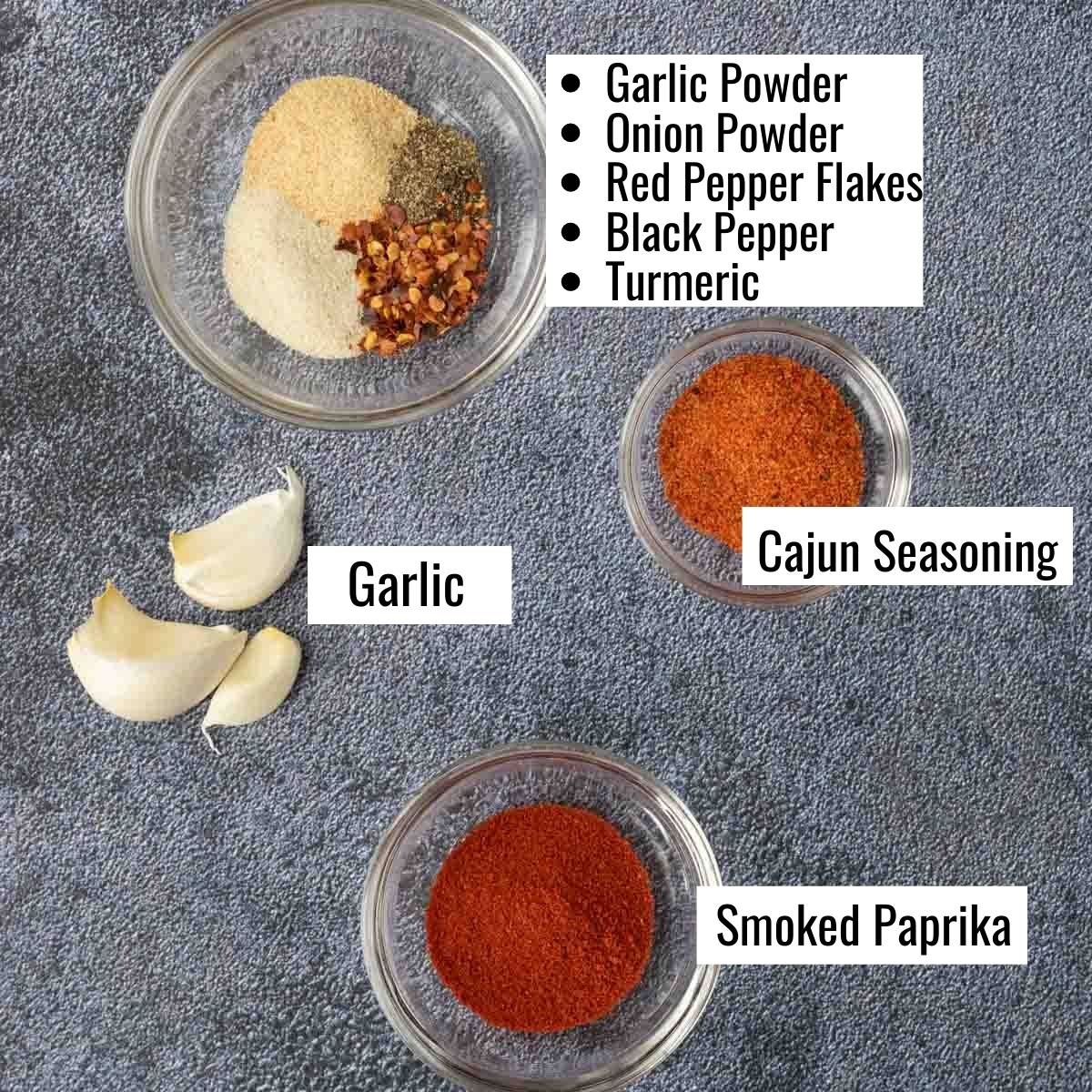 a list of seasonings to use in cajun chicken and rice, with text