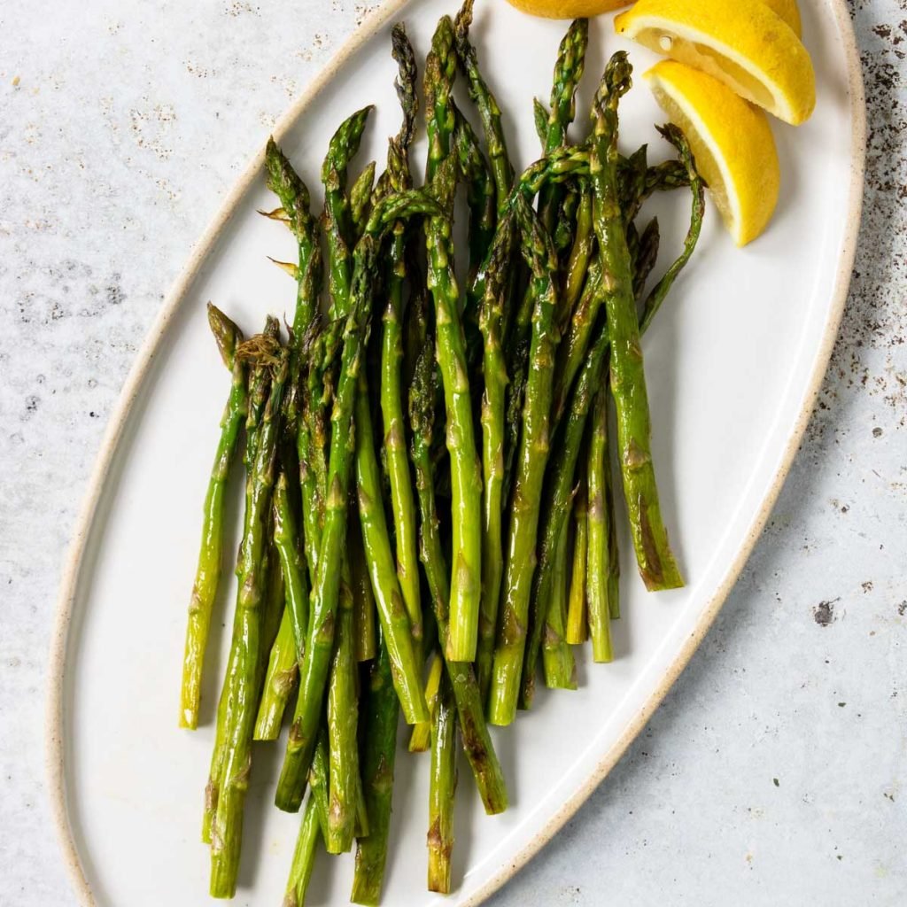 Roasted Asparagus spears on a plate