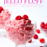 Raspberry Jello Fluff in a glass goblet, pinterest image