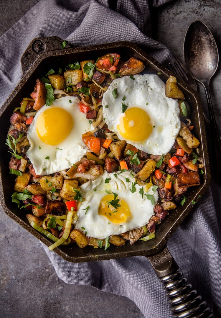 Smoked Ham Breakfast Hash in a skillet