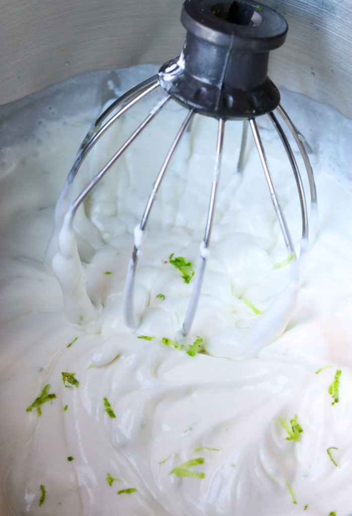 whipped cream with lime zest for making key lime cookies and cream ice cream