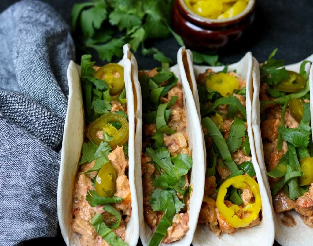 Creamy Chicken Tacos in flour tortillas