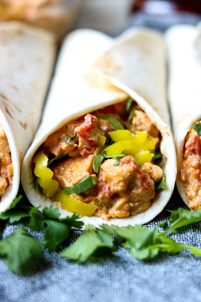 Creamy Chicken tacos in flour tortillas