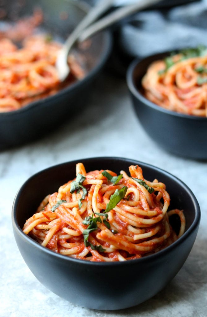 spaghetti in a bowl with sauce