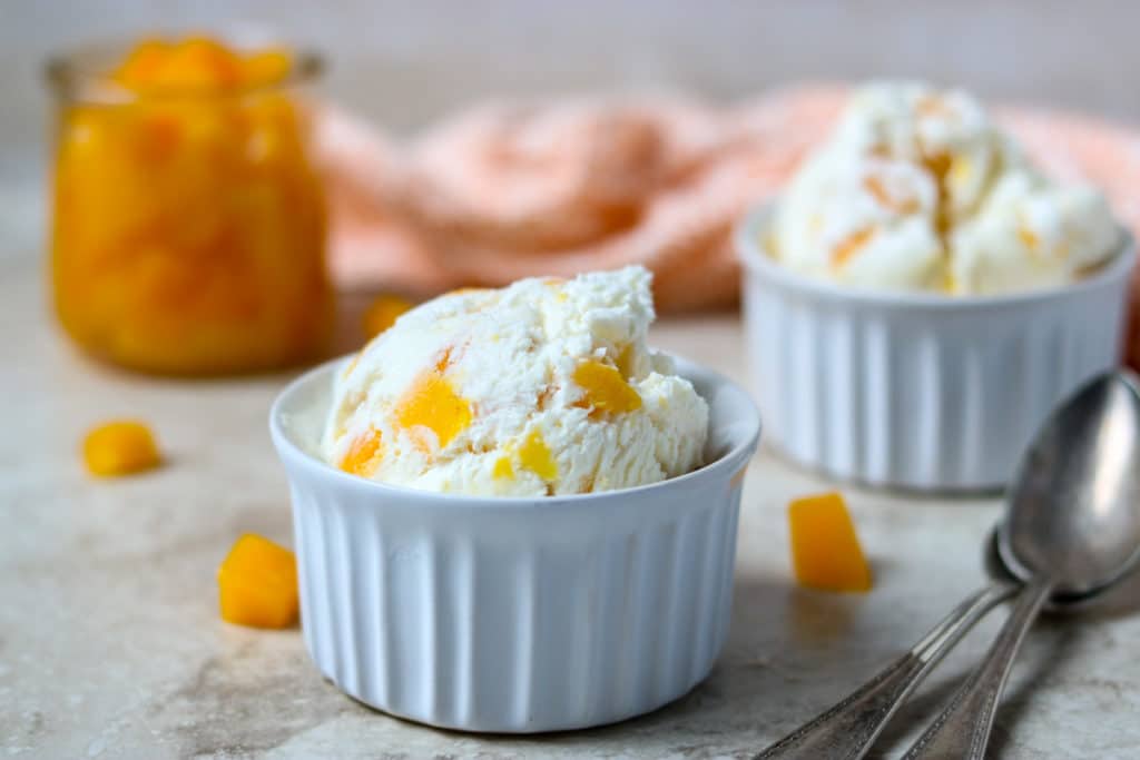a scoop of mango ice cream