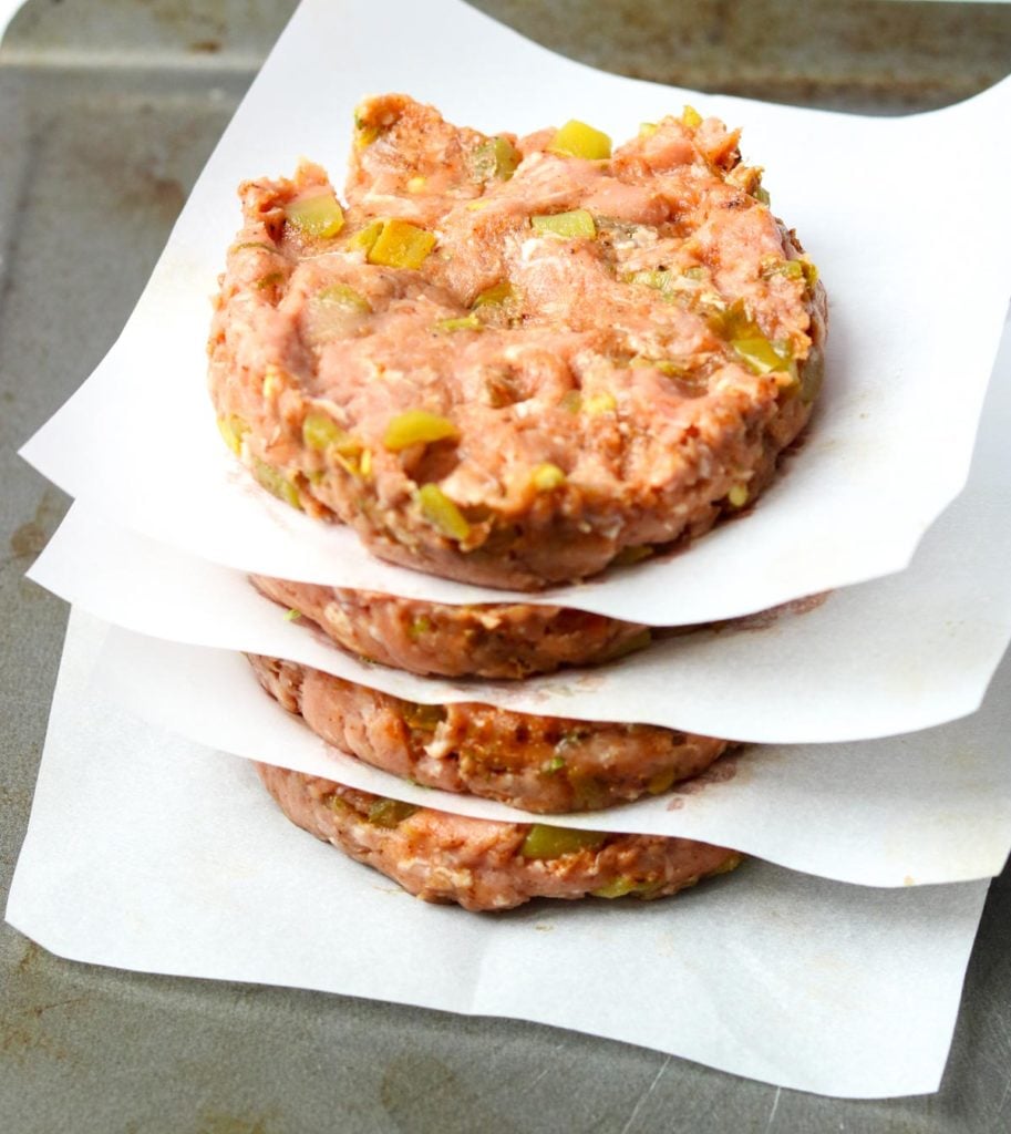 four formed turkey patties