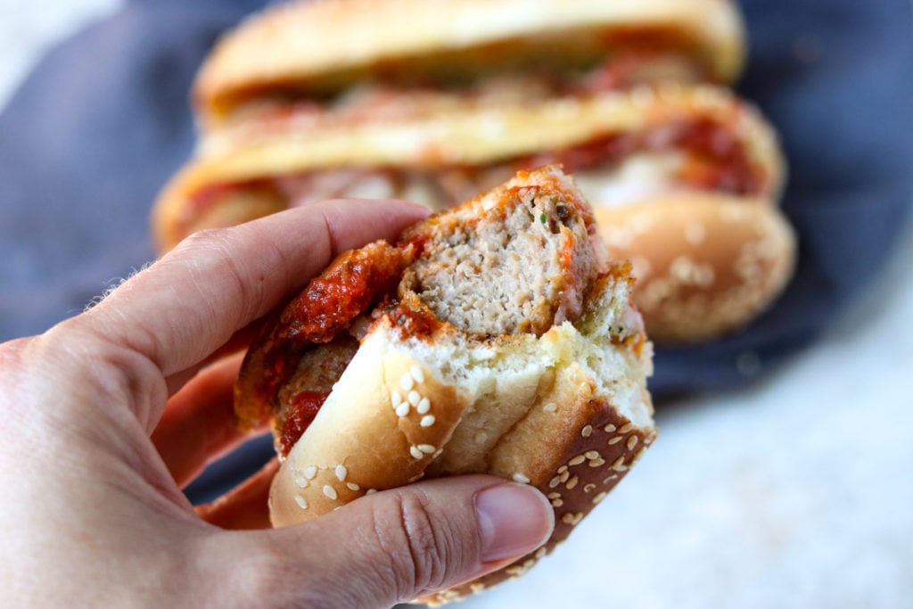 meatball sub with a bite taken out