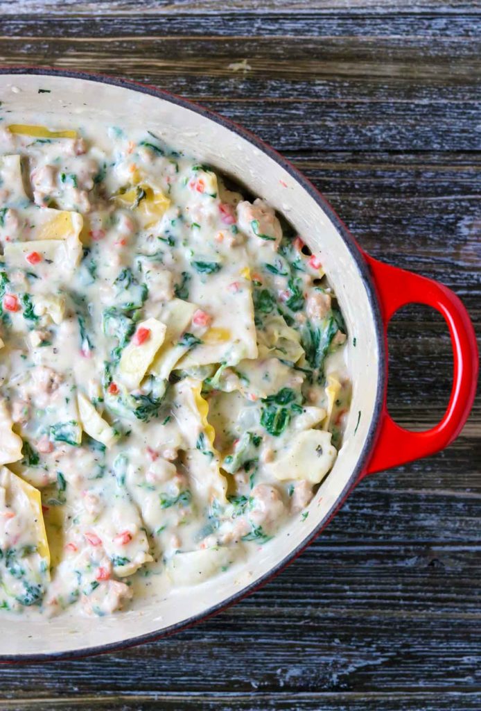 Dutch Oven Spinach Artichoke Lasagna