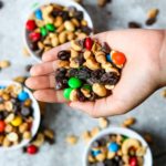 homemade monster trail mix in a hand