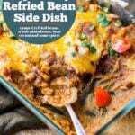 pinterest image with text for canned refried beans recipe
