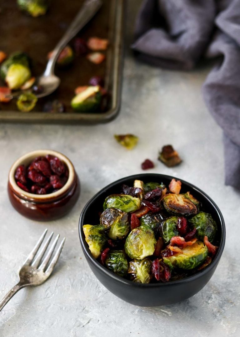 Roasted Brussels Sprouts with Bacon & Cranberries