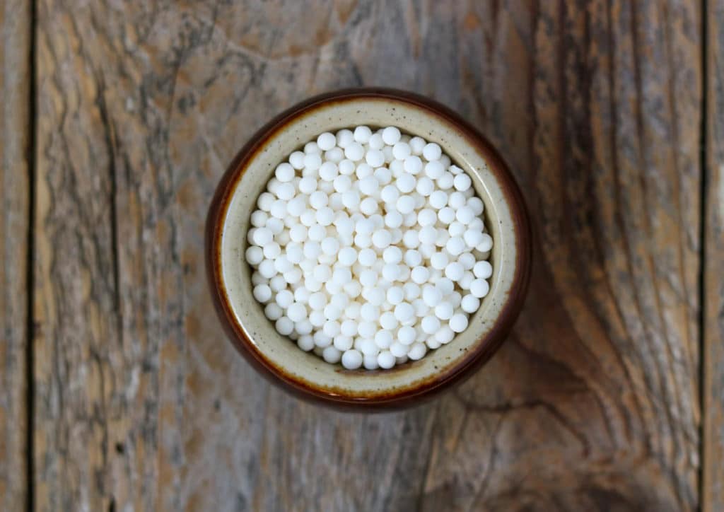 tapioca pearls in a small brown bowl