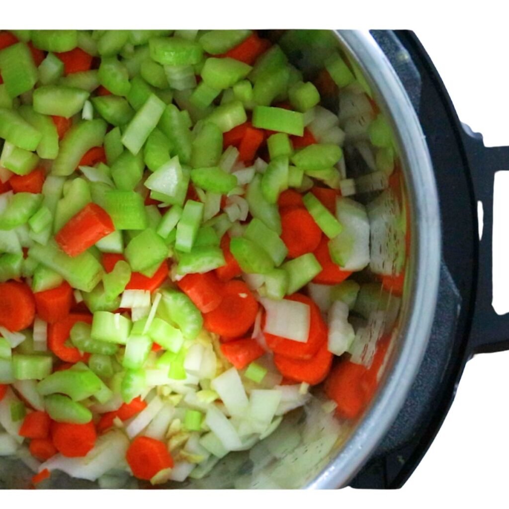 Carrots, Onions, Celery and Garlic in the Instant Pot