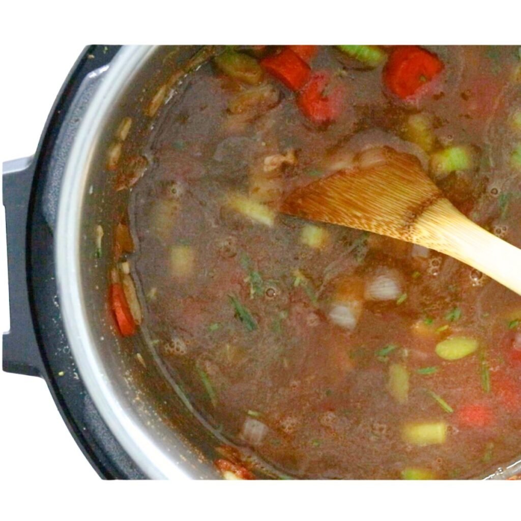 Beef and Barley Stew after it has been cooked in the Instant Pot