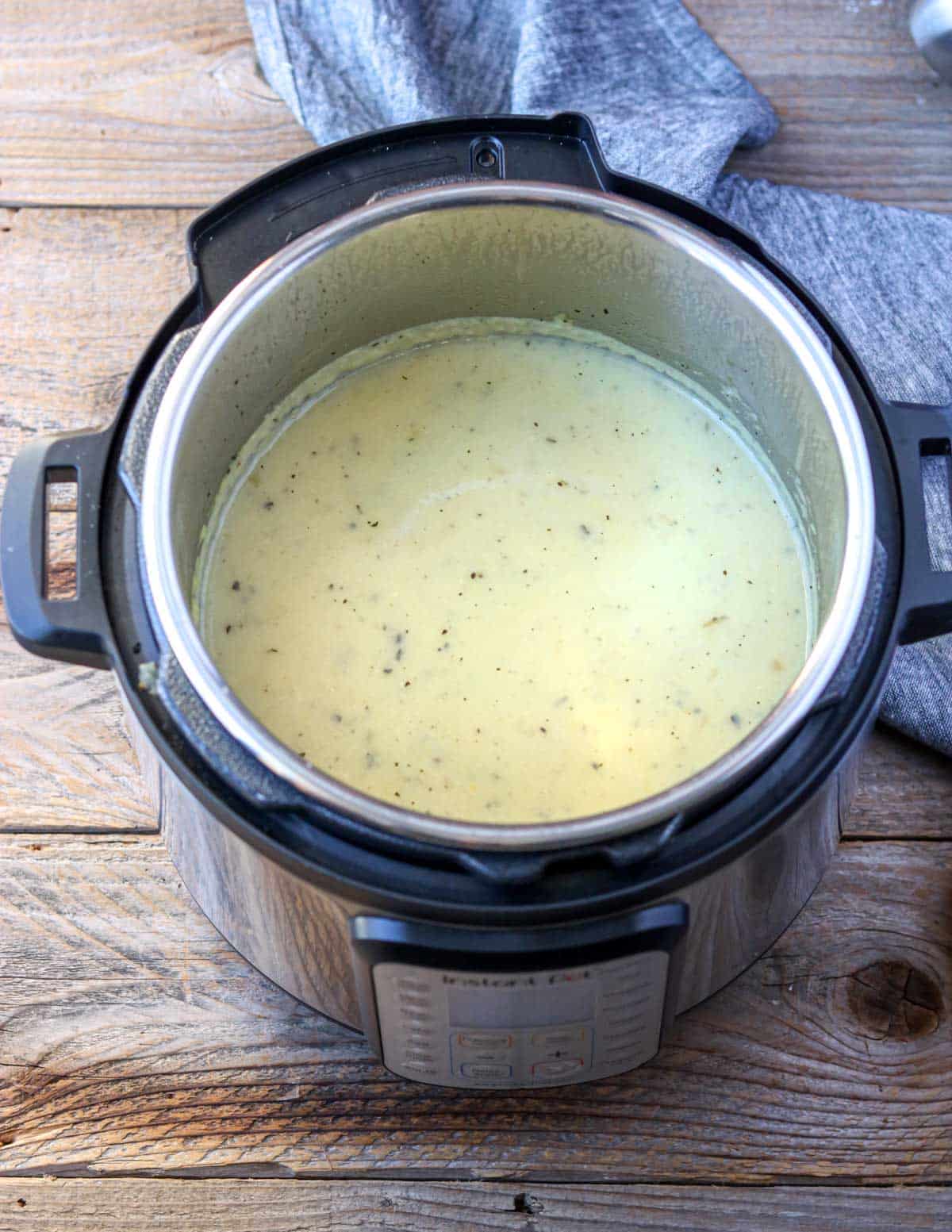 Instant Pot with potato soup inside