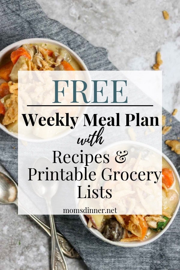 Free Meal plan and printable grocery list pin image