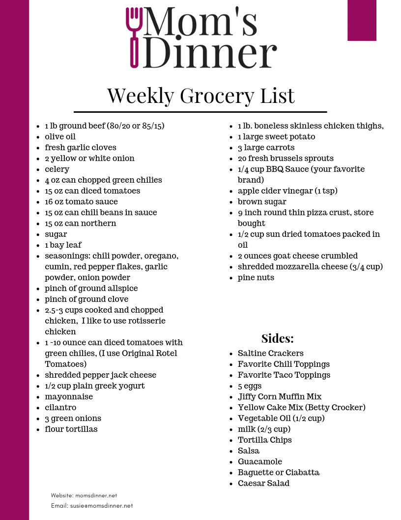 Meal Plan Grocery List Printable
