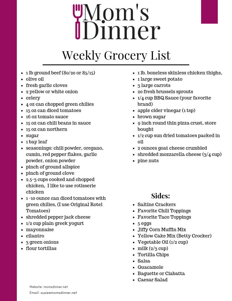 Weekly Meal Plan & Printable Grocery List 3 Mom's Dinner