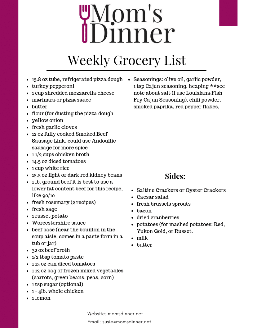 grocery list for meal plan