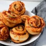 pepperoni pizza pinwheels on a plate