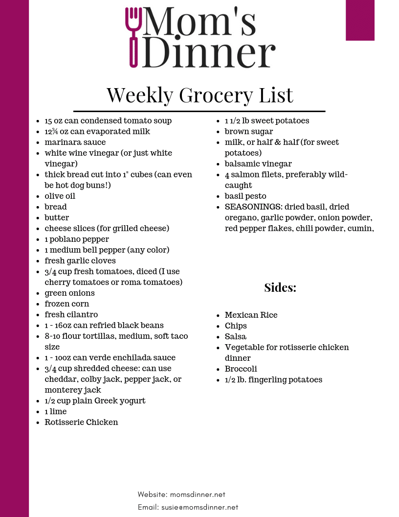 March 10 printable grocery list