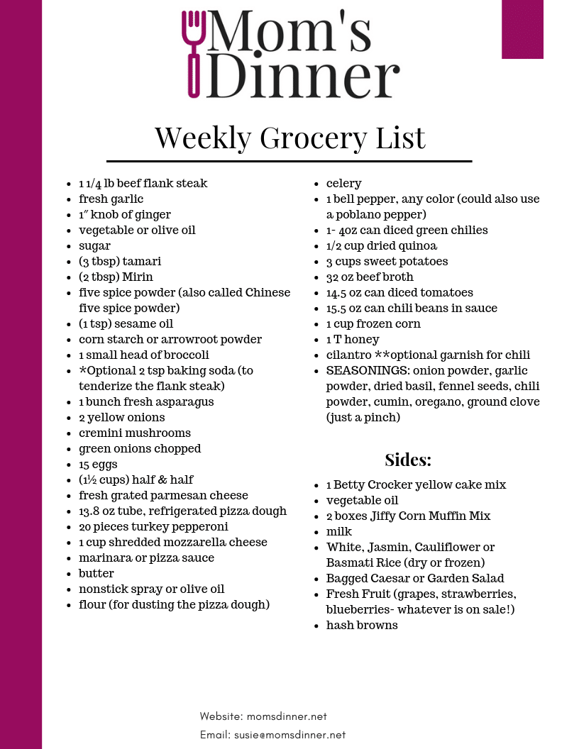 march 24th free printable grocery list for the meal plan