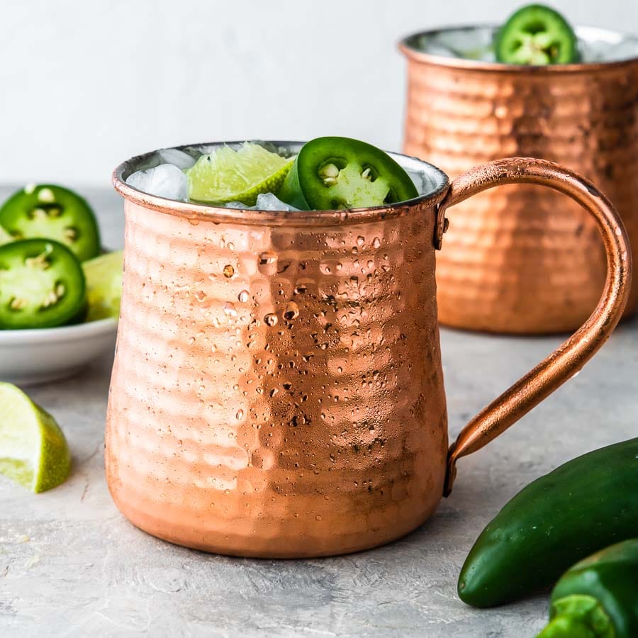 Copper mug with a Spicy Tequila Moscow Mule 