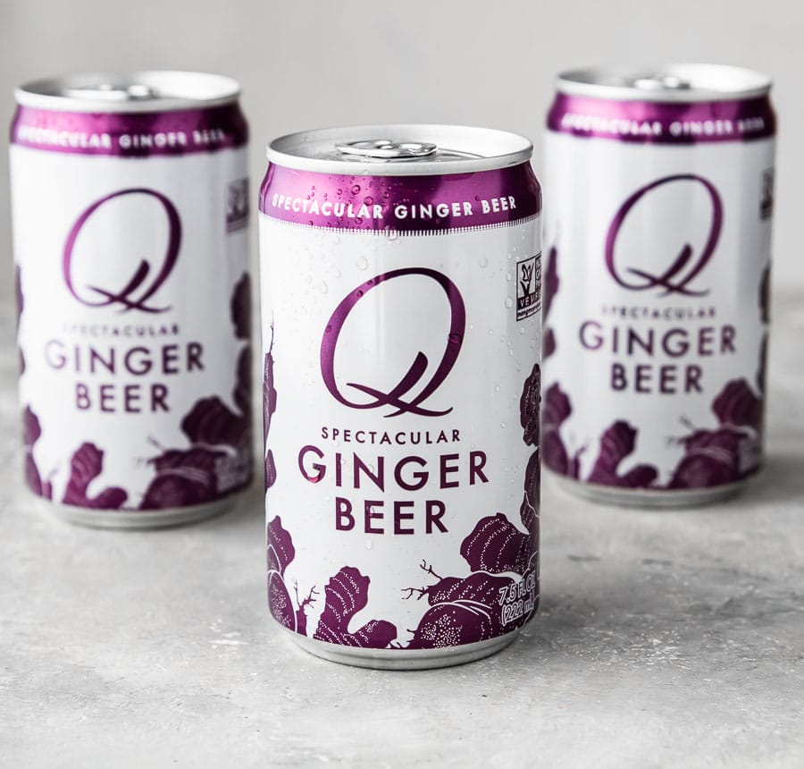 Q Mixer Ginger Beer cans to make Tequila Moscow Mules