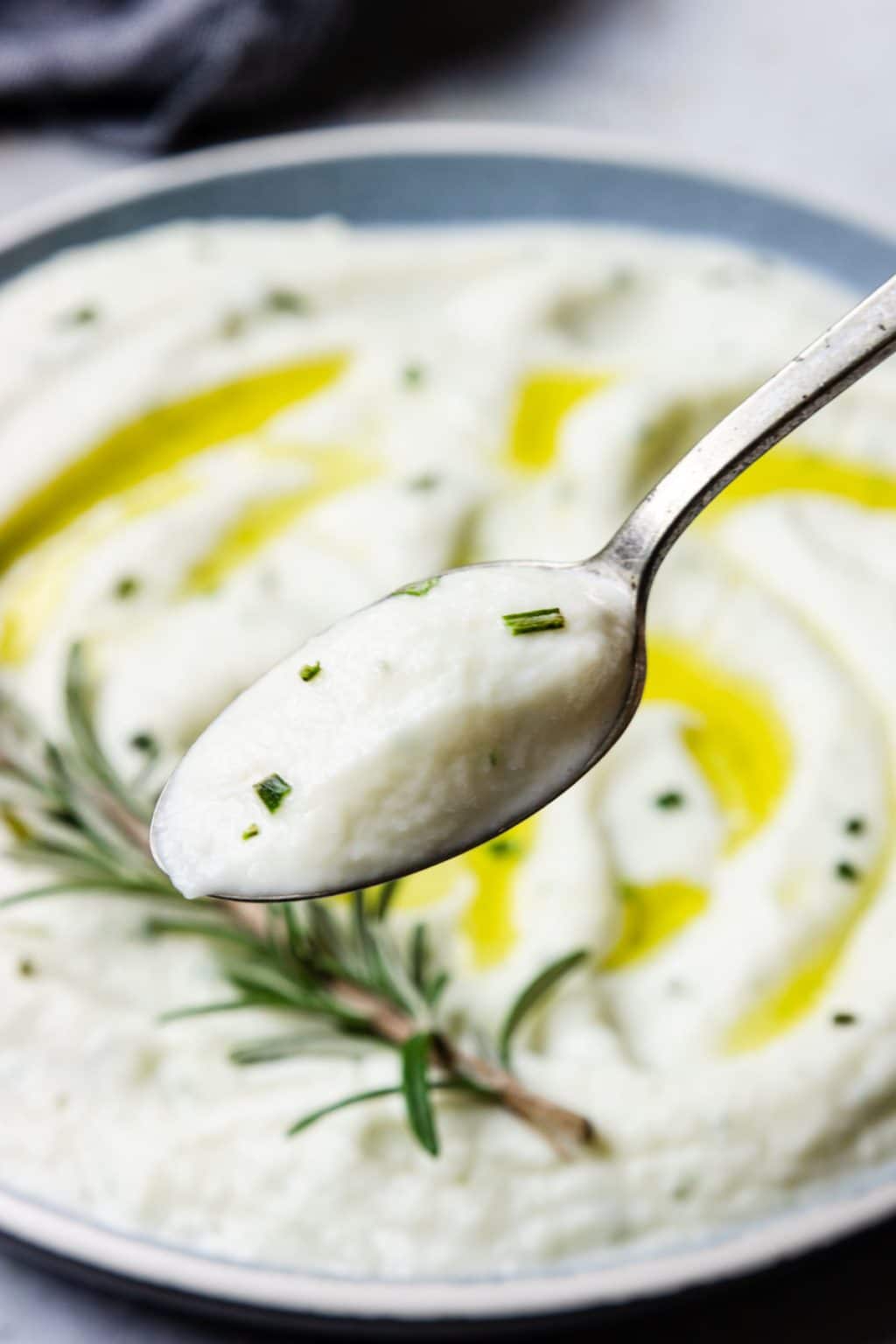 Cauliflower Mash on a spoon