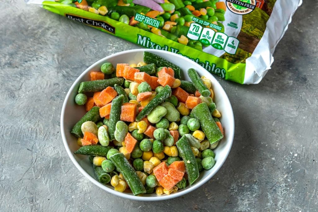 Frozen Mixed Vegetables in a white bowl