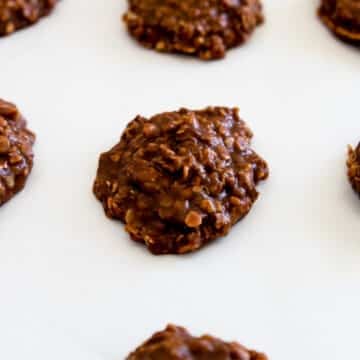 chocolate no bake cookie on a white tray