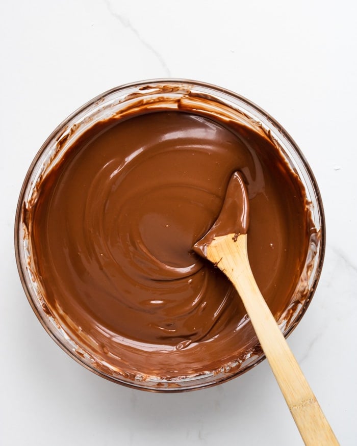 chocolate melted in a glass bowl