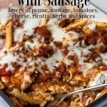 Baked Penne Pasta with Sausage, pinterest text