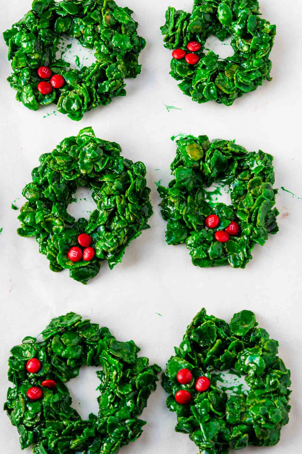 Cornflake wreath cookies on wax paper