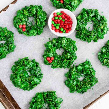 cornflake wreaths with mini red M&M's