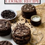 Hot Cocoa Cookies stacked up with pinterest text over top