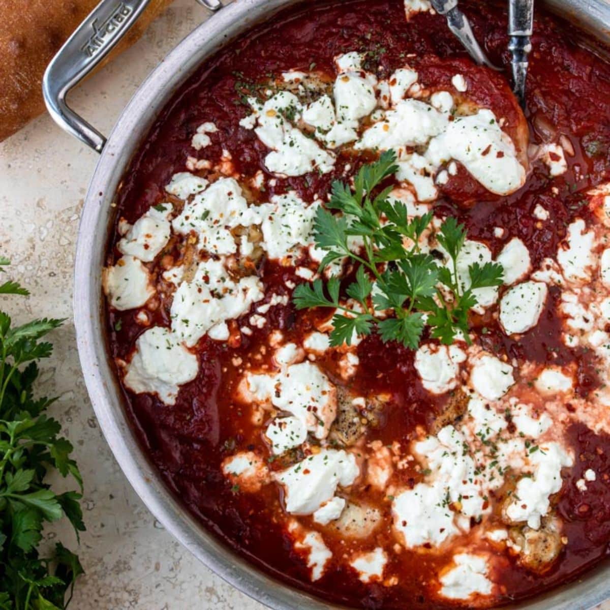 Goat Cheese Chicken in a skillet