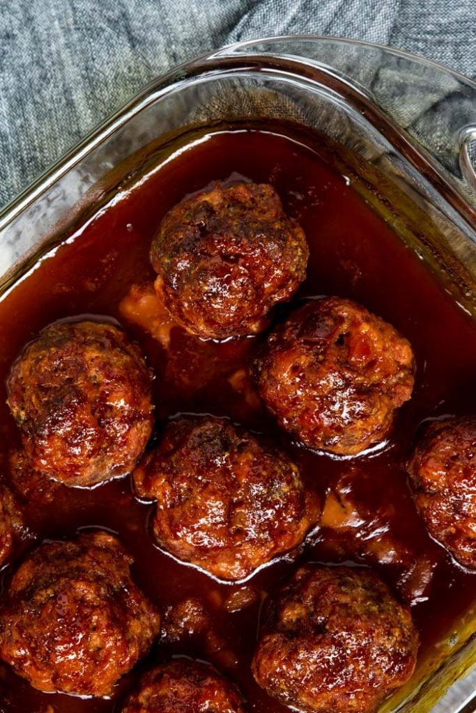 Baked Ham Balls in a glass baking dish