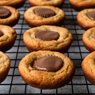 Peanut Butter Cup cookies cooling on a rack