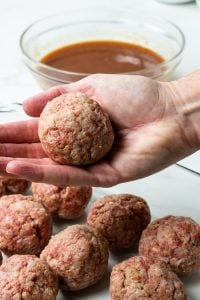 showing the correct size for a ham ball